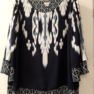 Chico's Navy Blue and White Tunic Top Blouse